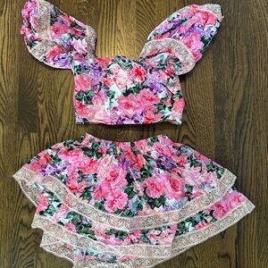 Buddy Love Vibrant Pink and Purple Floral Top and Skirt